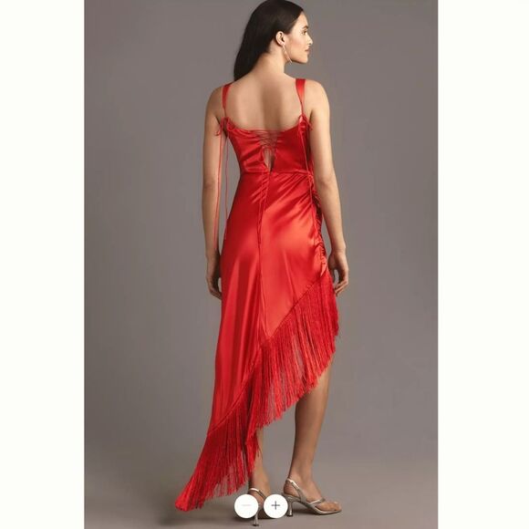 For Love & Lemons Anisa Asymmetrical Fringe Midi Dress - Picture 2 of 7